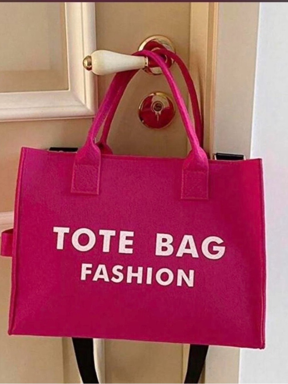 Bright Pink Tote Bag with White Lettering
